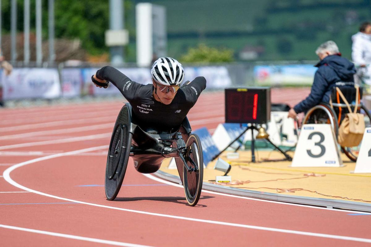 A wheelchair racer in action
